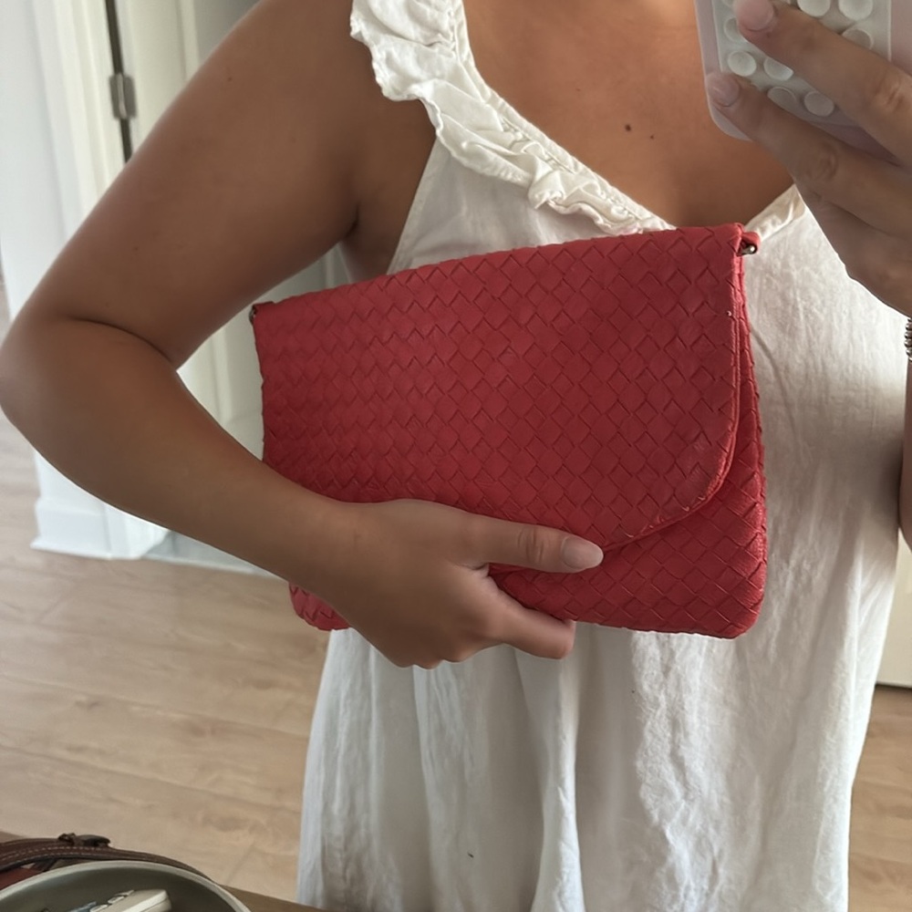 Salmon pink  Woven Clutch Bag